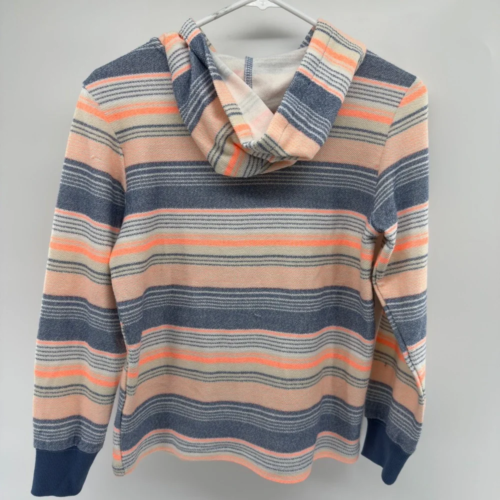 NEW Hurley Boys Beach Hoodie Blue Orange‎ Striped Henley Pullover Size 10/12